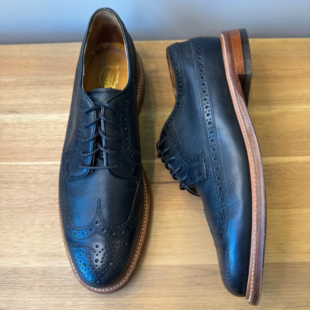 Florsheim Limited Men 8 D Black Pebbled Leather Wingtip Brogue Oxford Dress Shoe